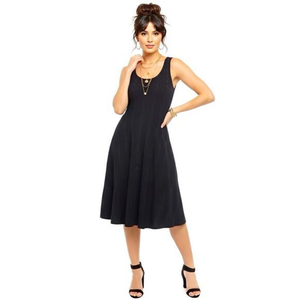 W. by Wantable Womens Dress Sz Medium Black Fit & Flared Textured Boho Bohemian
